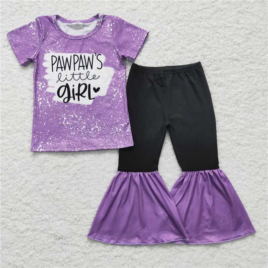 SALES NEW Baby Girls Purple Short Sleeve Bell Pants Outfit Set Cute Casual Clothing Ensemble for Infants