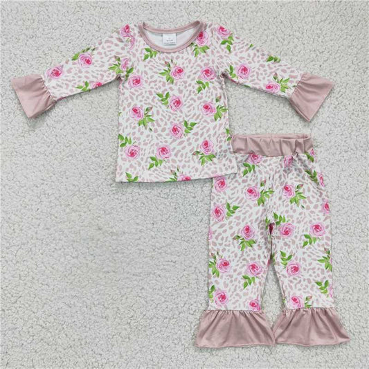 SALES  NEW Baby Girls Pink Rose Flower Pajamas Clothes Set Cute Pants Outfit for Infants