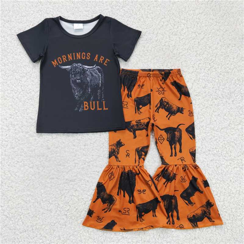 SALES NEW Baby Girls Western Bell Pants Sets Black Cow Bell Detail Comfortable Cotton Outfit for Infants