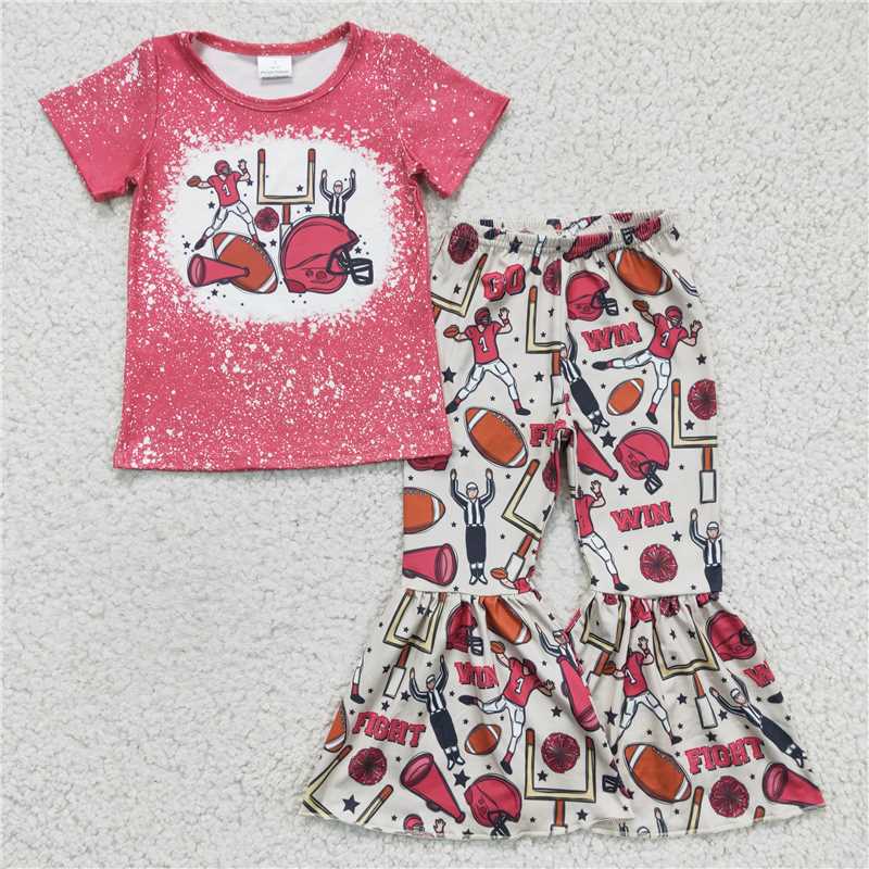 SALES NEW Baby Girls Football Short Sleeve Outfit Set with Bell Bottom Pants