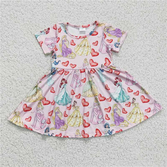 SALES NEW Baby Girls Heart Print Short Sleeve Twirl Dress Knee-Length Skirt for Little Girls Cute Baby Girl Dress