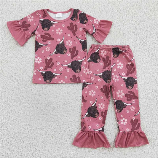 SALES NEW Baby Girls Highland Cow Cactus Western Pajamas And Pants Set Cute Sleepwear for Infants Soft Comfortable Pyjamas Set