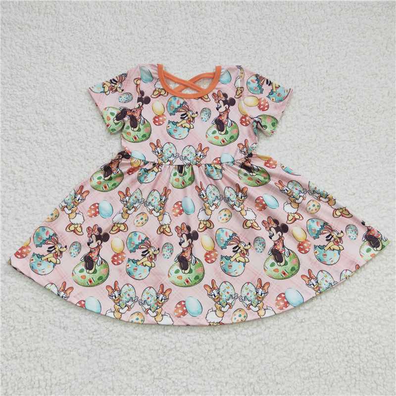 SALES NEW Baby Girls Easter Eggs Knee-Length Dresses Cute Spring Fashion frock for Kids