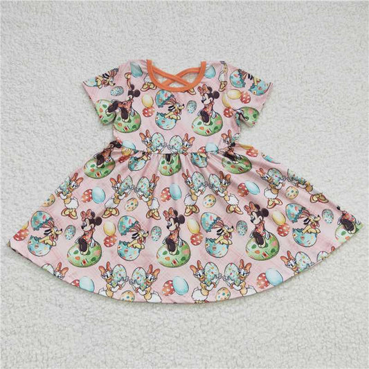 SALES NEW Baby Girls Easter Eggs Knee-Length Dresses Cute Spring Fashion frock for Kids