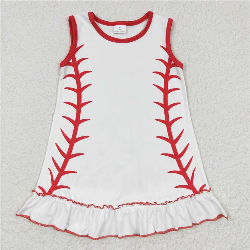 SALES NEW Baby Girls Sleeveless Knee-Length Baseball Dresses Soft Cotton Summer Casual Dress for Little Girls