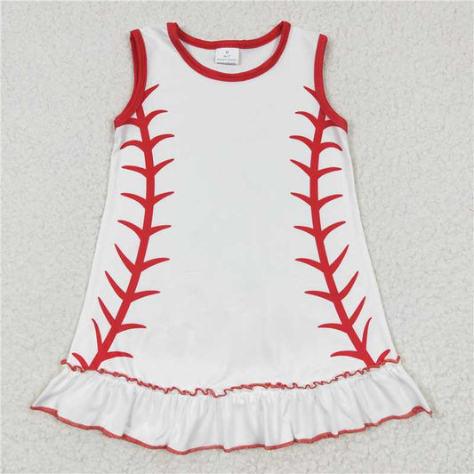 SALES NEW Baby Girls Sleeveless Knee-Length Baseball Dresses Soft Cotton Summer Casual Dress for Little Girls