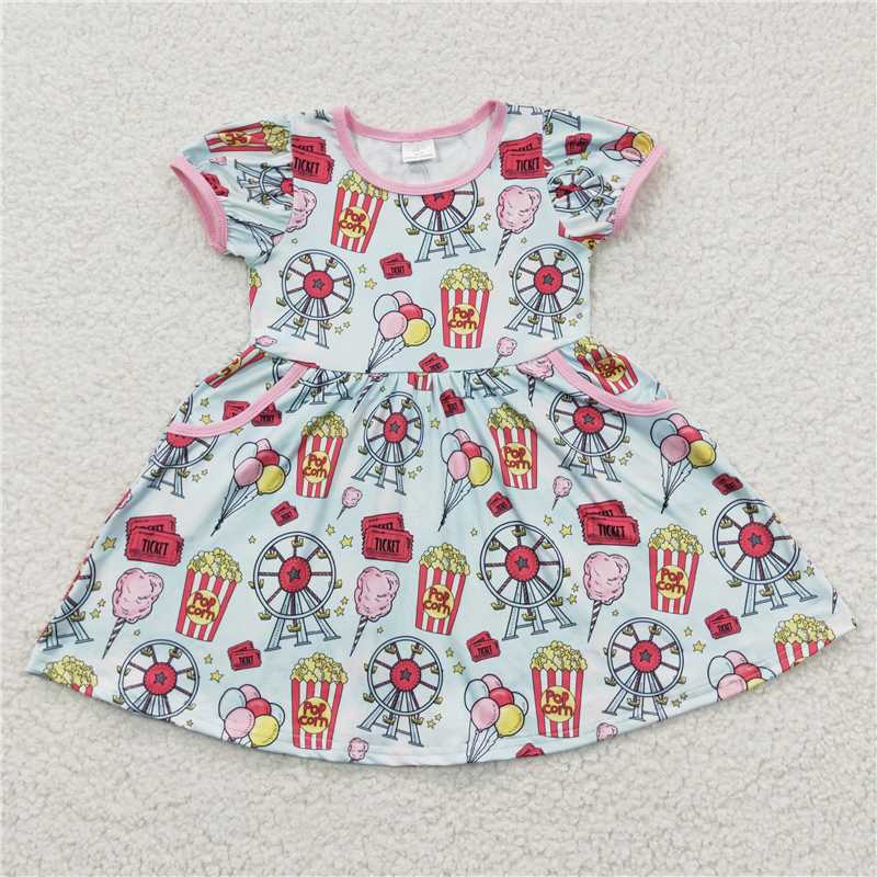 SALES NEW Baby Girls Knee-Length Dresses Popcorn Ferris Wheel Fair Design Cute And Fashionable Clothing for Little Girls