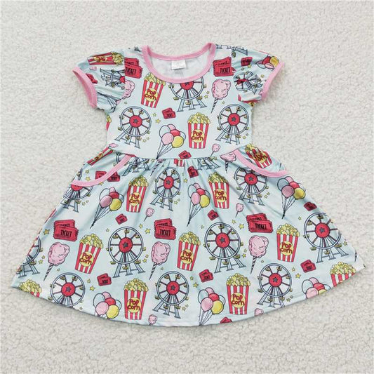 SALES NEW Baby Girls Knee-Length Dresses Popcorn Ferris Wheel Fair Design Cute And Fashionable Clothing for Little Girls