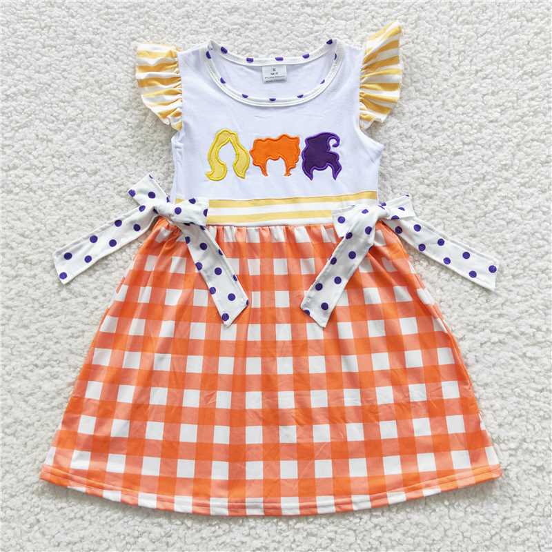 Cute Clothes GSD0382 Baby Girl's Orange Plaid Dress with Bow