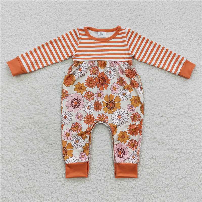 RTS NO MOQ Flower Halloween Pumpkin Outfit Romper Top Matching