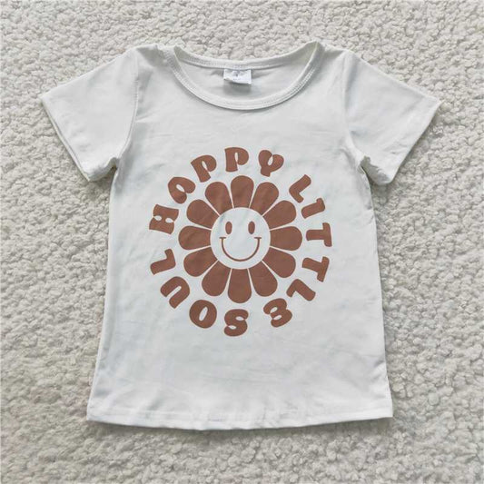 SALES NEW Baby Girls' White Tee Shirts Tops 'Happy Little Soul' Design Comfortable Soft Cotton Baby Clothing for Girls