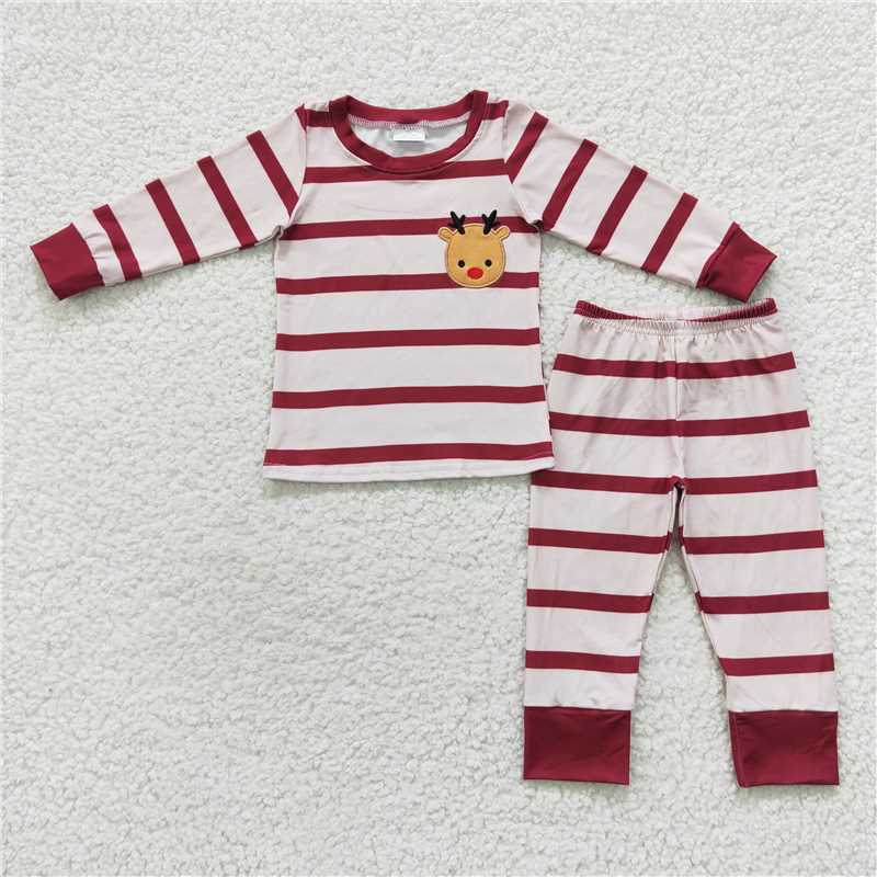 NEW RTS NO MOQ milk silk GLP0549 Embroidered Red Stripe Long Sleeve Trouser Set