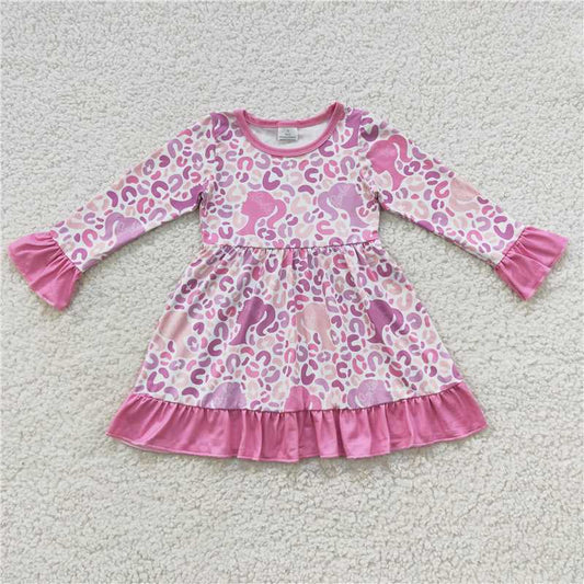 GLD0284 Girls  leopard pink lace long-sleeved dress