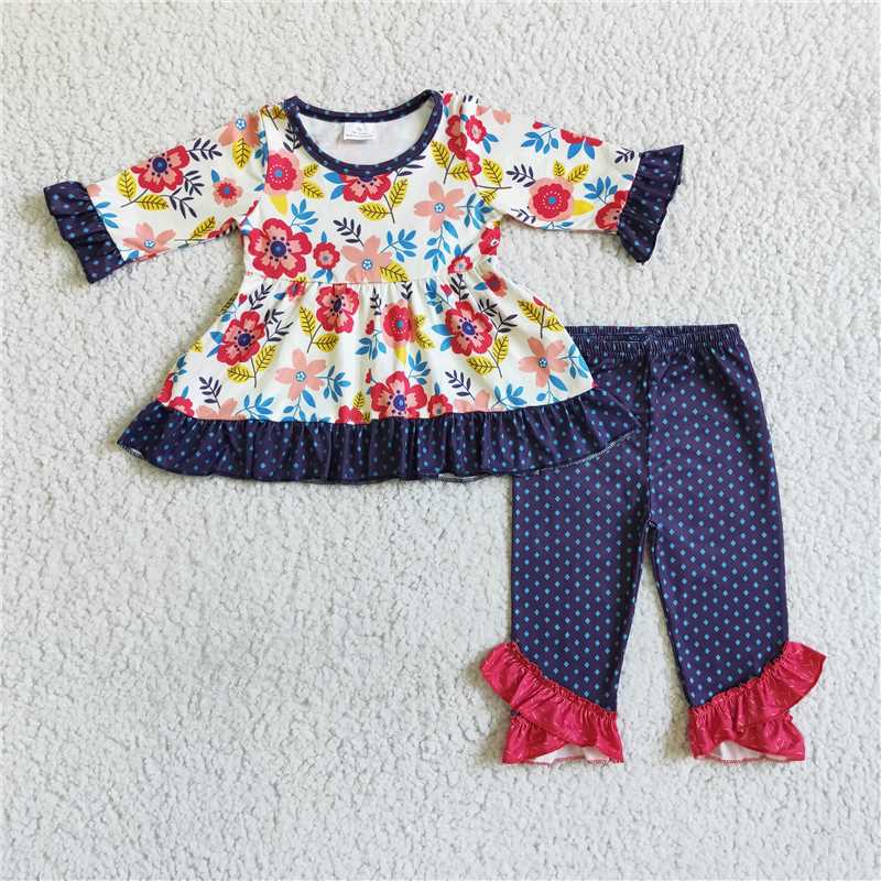 SALES  NEW Navy Floral Baby Girls Tunic Top Bottoms Clothes Sets