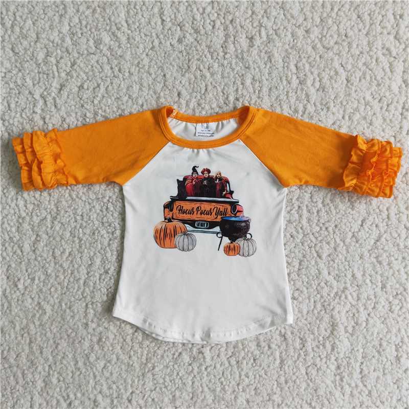 SALES  NEW Halloween Orange Girls Shirts Kids' Seasonal Clothing for Autumn Party Halloween Theme Fashion Tops for Girls