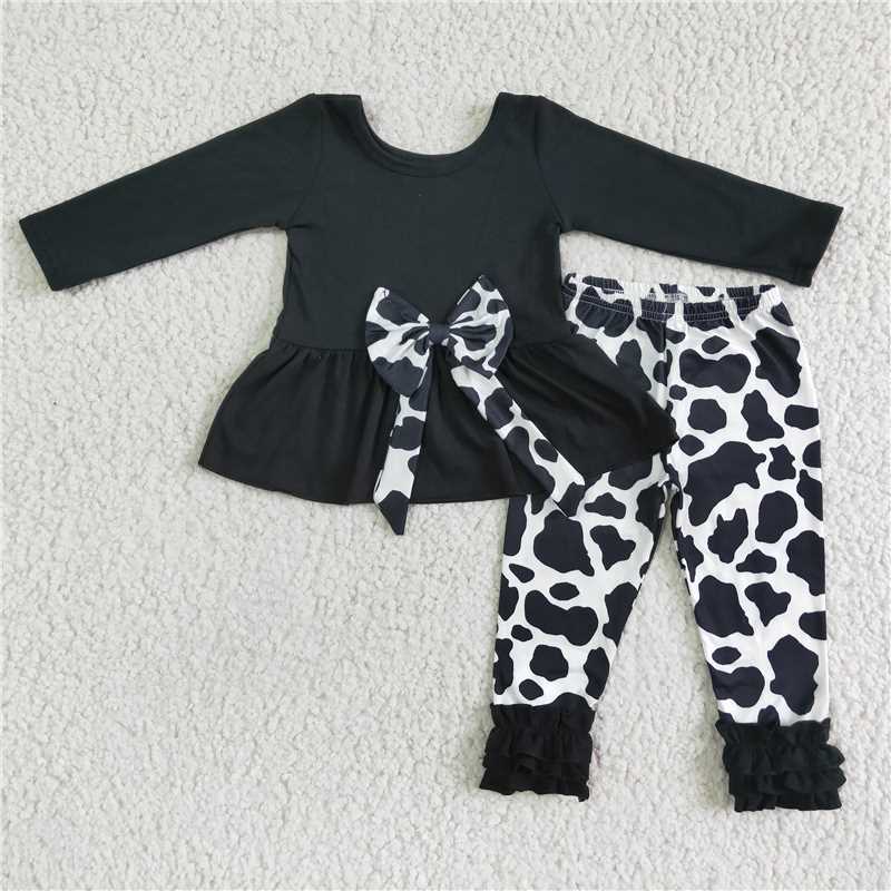 SALES  NEW Baby Girls Cow Bow Legging Outfit Clothes Sets Cute Print Baby Clothing Set for Girls Toddler Girls Fashion Set