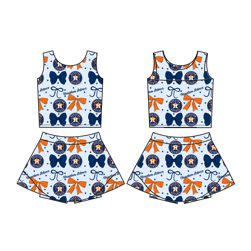 Custom moq 5 mix sizes summer teams baby girls clothes team sleeveless skirts shorts sets-25.6.20