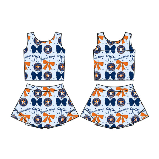 Custom moq 5 mix sizes summer teams baby girls clothes team sleeveless skirts shorts sets-25.6.20