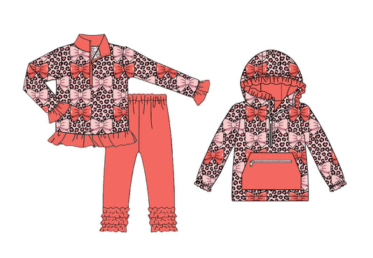 25.9.4 custom each style moq 5eta 4-6week Sibling Sisters bow leopard baby girl long sleeve pants sets and top match family design