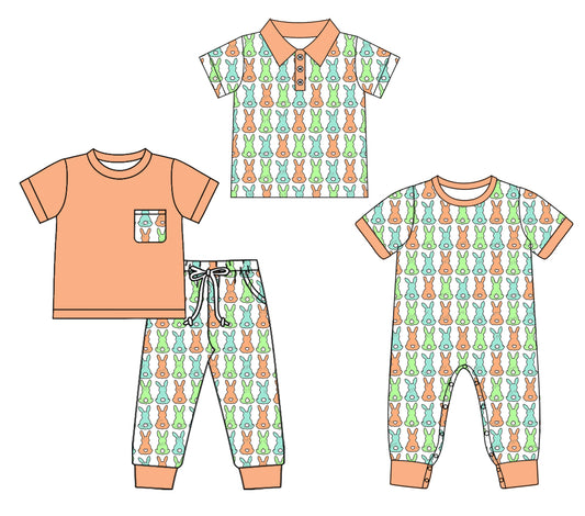 25.10.4 custom each style moq 8 eta 6-8week Sibling Sisters bunny baby boy short sleeve pants sets and rompers and top match family design
