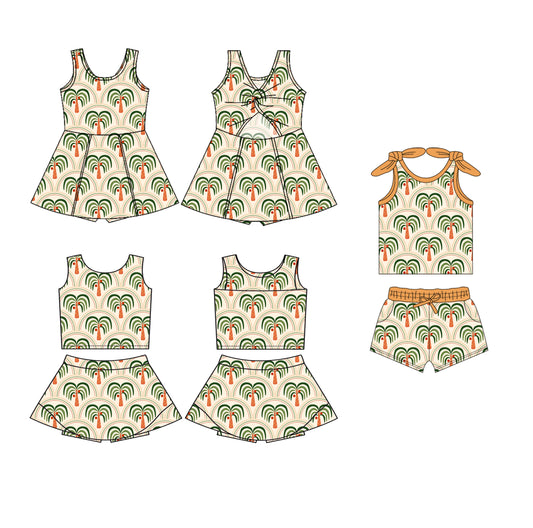 3.31 custom each style moq 5eta 4-6week Sibling Sister baby short sleeve shorts sets and yoga dress 1 and dress 2 match family design