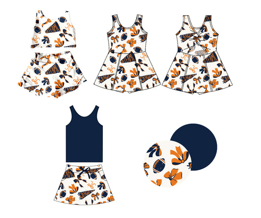 1.16 custom each style moq 5eta 4-6week Sibling Sisters rugby bow baby girl short sleeve shorts sets and dress and rompers match family design