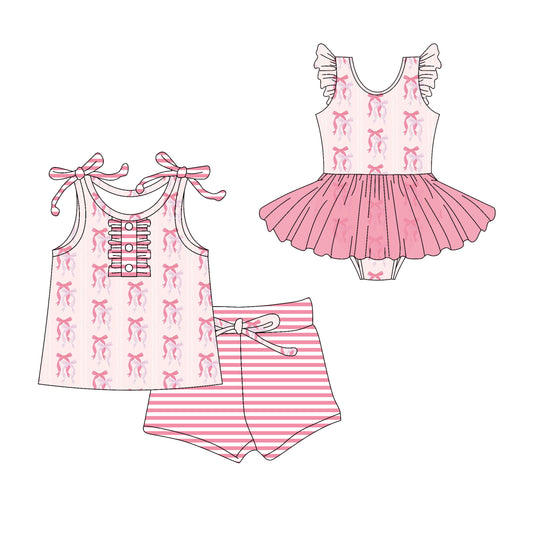 3.13 custom each style moq 5eta 4-6week Sibling Sister bow baby girl short sleeve shorts sets and romper match design