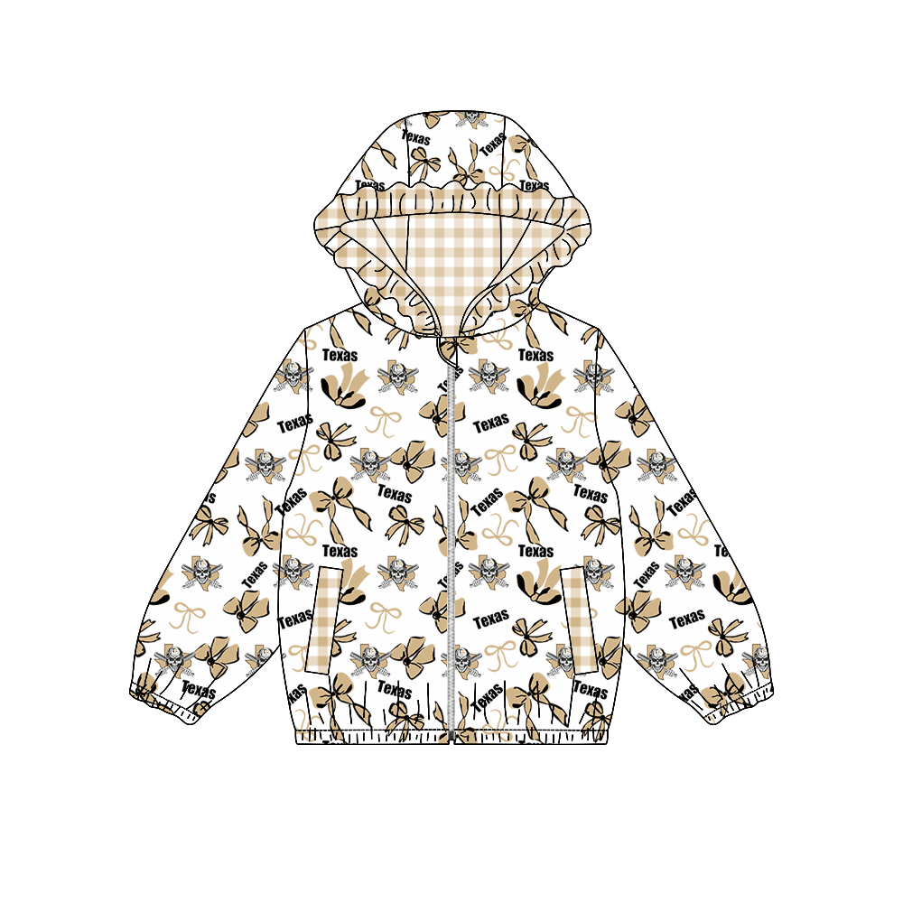 custom moq 5 mix size MSD071010 Baby Girls Bow Print Long Sleeve Zipper Hooded Team Jacket Tops