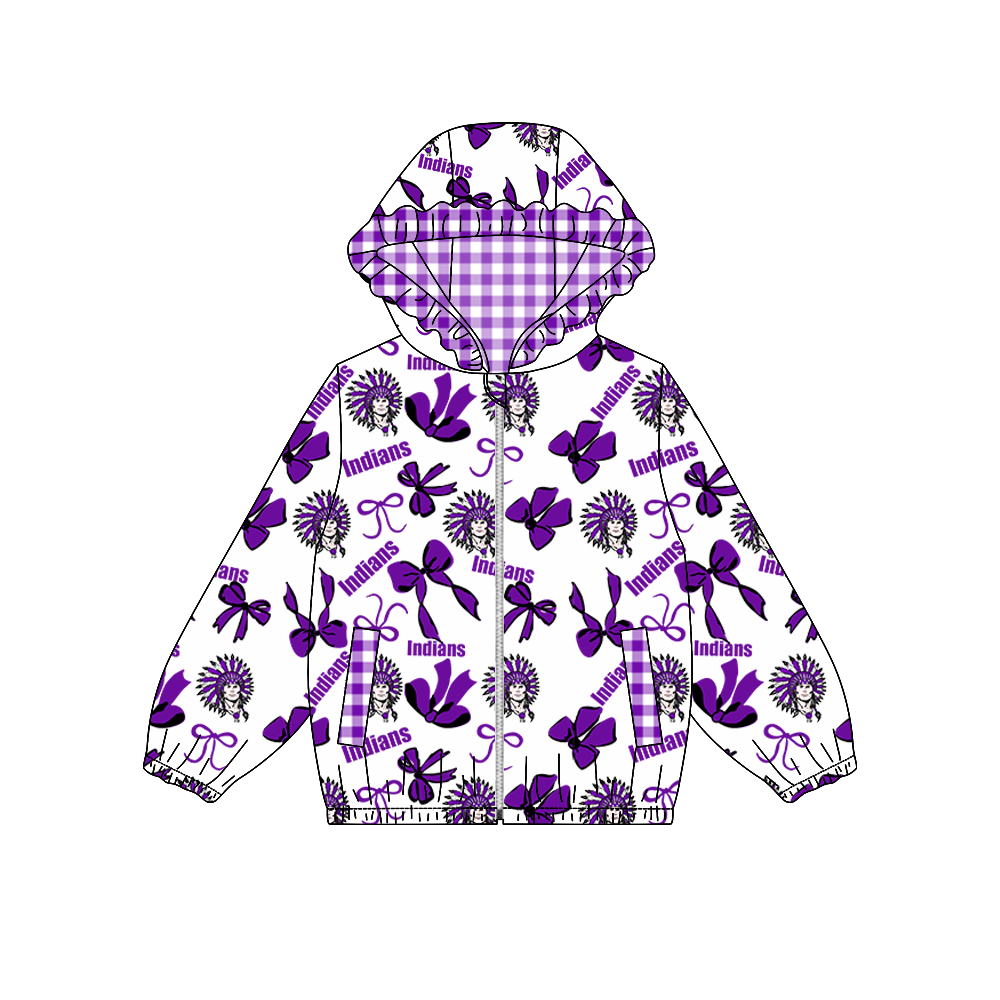 custom moq 5 mix size MSD071110 Baby Girls Team Bow Print Long Sleeve Zipper Hooded Jacket Tops