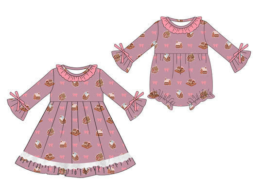 25.5.12 custom each style moq 5eta 4-6week Sibling Sisters baby girl long sleeve dress and rompers match family design
