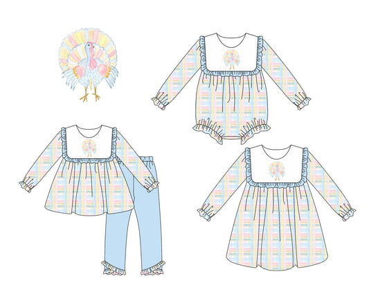 25.6.5 custom each style moq 5eta 4-6week Sibling Sisters turkey baby girl long sleeve pants sets and dress and rompers match family design