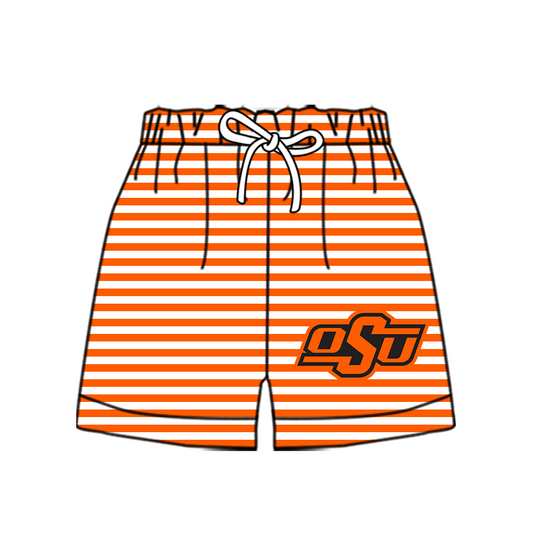Custom moq 5 mix size milk silk summer teams Baby Orange Striped Drawstring Shorts for Children Elastic Waist Kids Summer Shorts