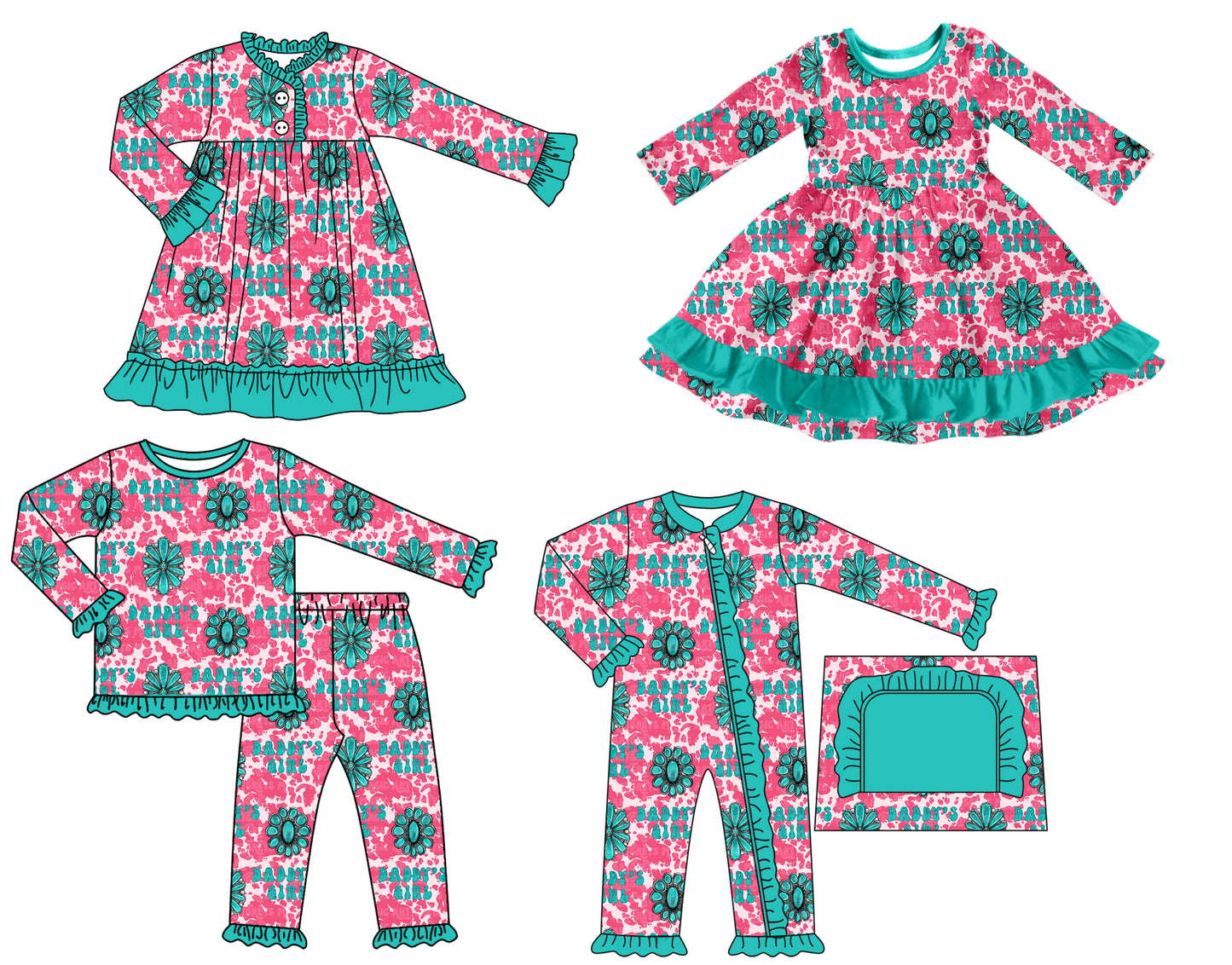 25.7.3 custom each style moq 5 eta 4-6week Sibling Sisters baby girl long sleeve pants sets and romper and dress 1 and dress 2 match family design