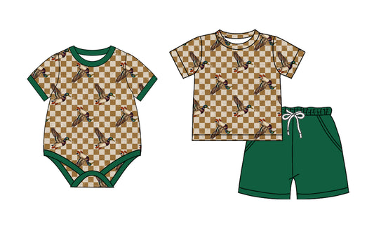 2.18 custom each style moq 5eta 4-6week Sibling Sister duck baby girl short sleeve shorts sets and romper match design