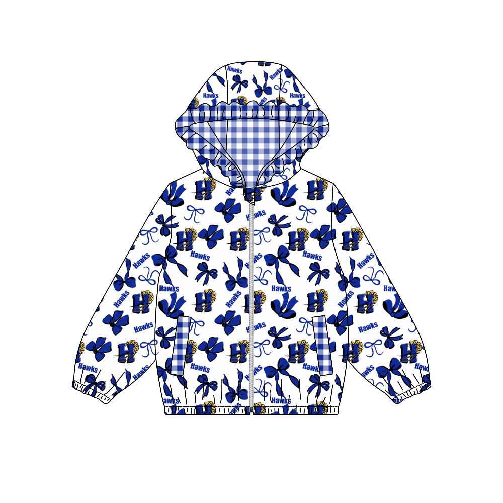 custom moq 5 mix size MSD070910 Baby Girls Bow Print Long Sleeve Zipper Hooded Team Jacket