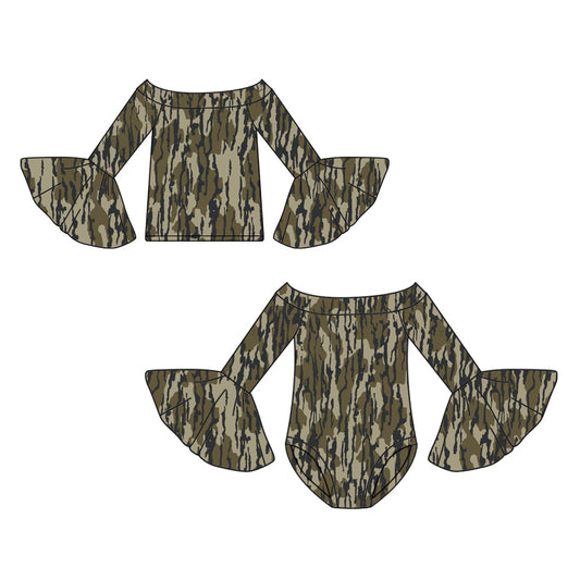 25.7.23 custom each style moq 5eta 4-6week Sibling Sisters camouflage baby girl long sleeve romper and top match family design