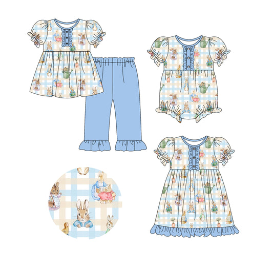 25.9.25 custom each style moq 8 eta 6-8week Sibling Sisters easter baby girl short sleeve pants sets and dress and rompers match family design