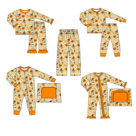 25.5.7 custom each style moq 5eta 4-6week Sibling Sisters bat pumpkin baby girl long sleeve pants sets 1 and sets 2 and adult pants and romper 1 and romper 2 match family design