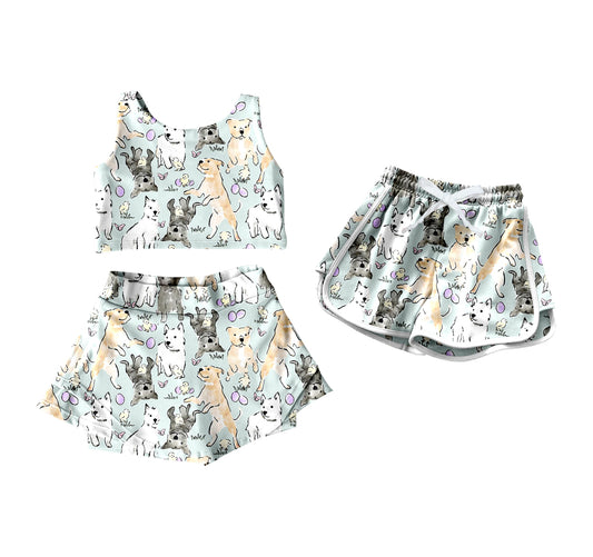 4.10 custom each style moq 5eta 4-6week Sibling Sister puppy baby girls clothes Short sleeve yoga dress and shorts match family design