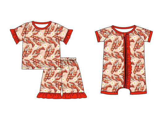12.2 custom each style moq 5eta 4-6week Sibling Sister lobster baby girl short sleeve shorts sets and rompers match design