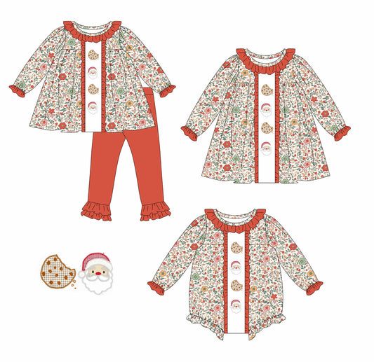 25.5.16 custom each style moq 5eta 4-6week Sibling Sisters Christmas biscuit baby girl long sleeve pants sets and dress and rompers match family design