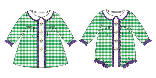 25.9.17 custom each style moq 8 eta 6-8week Sibling Sisters mardi gras baby girl long sleeve dress and rompers match family design