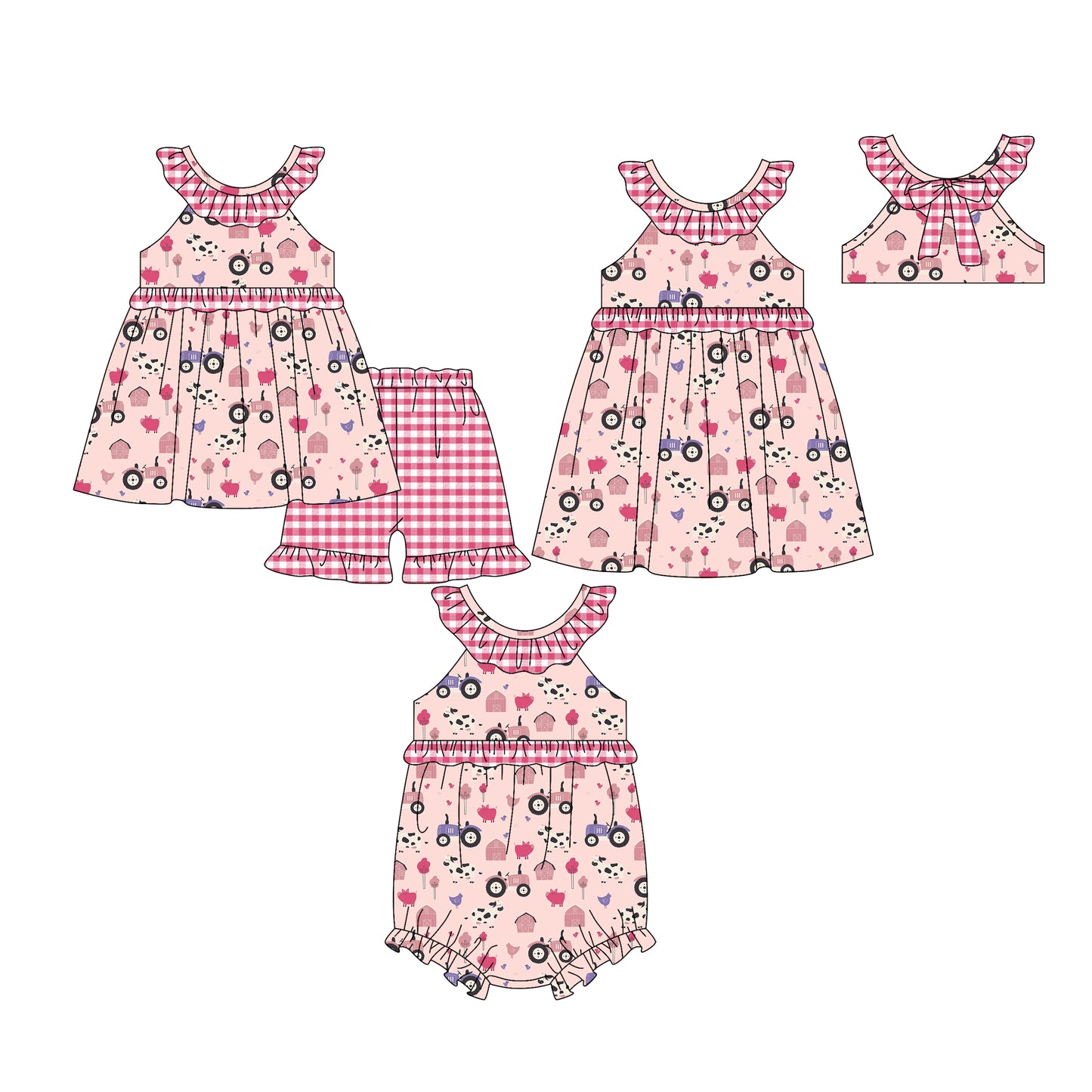 25.12.24 custom each style moq 5 eta 6-8week Sibling Sister baby short sleeve shorts sets and romper and dress match design