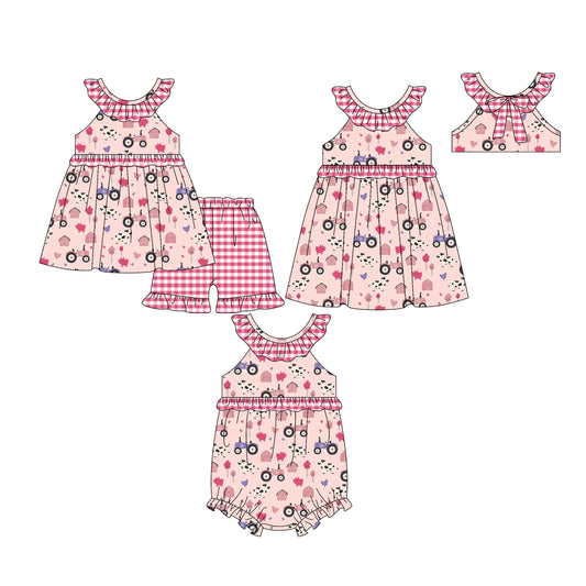 25.12.24 custom each style moq 5 eta 6-8week Sibling Sister baby short sleeve shorts sets and romper and dress match design