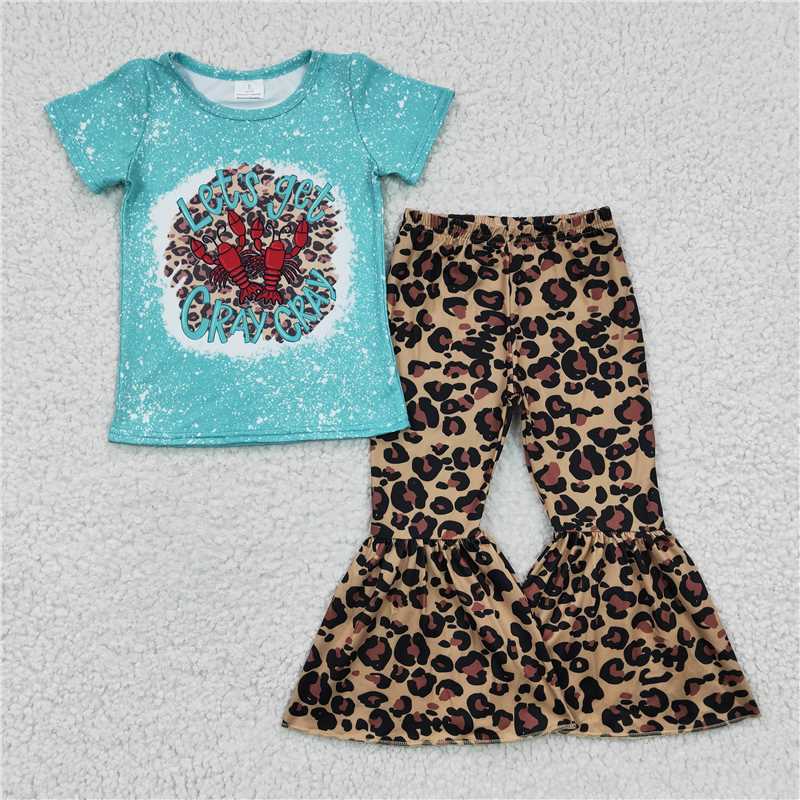 Baby girls lobster prints splash ink style solid color leopard print Sibling Sister Clothes Sets