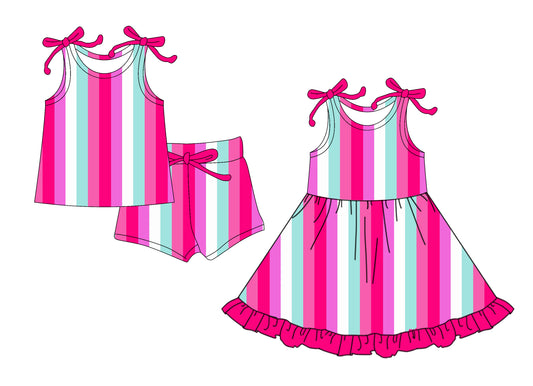 4.1 custom each style moq 5eta 4-6week Sibling Sister baby girl short sleeve shorts sets and dresses match design