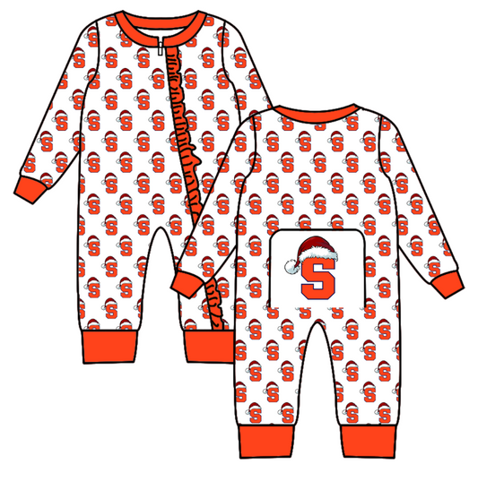 Custom moq 5 eta 6-8weeks   Christmas Hat S Team Orange long sleeve girls  romper