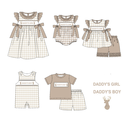 11.19 custom each style moq 5eta 4-6week Sibling Sister daddy boy baby girl short sleeve shorts sets and sets 2 and girls romper and boy romper and dress match design