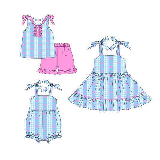 25.5.24 custom each style moq 5eta 4-6week Sibling Sisters bow floral baby girl short sleeve shorts sets and dress and rompers match family design