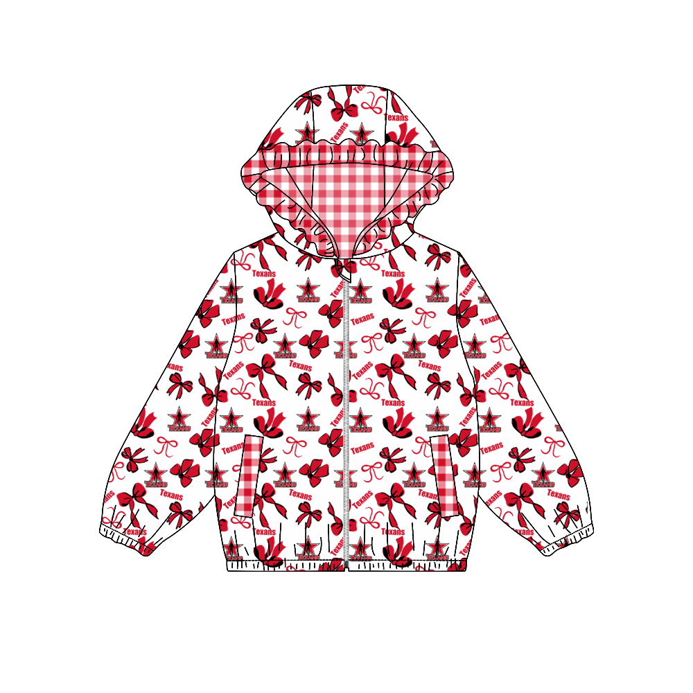 custom moq 5 mix size MSD070810 Baby Girls Bow Print Long Sleeve Zipper Hooded Team Casual Jacket